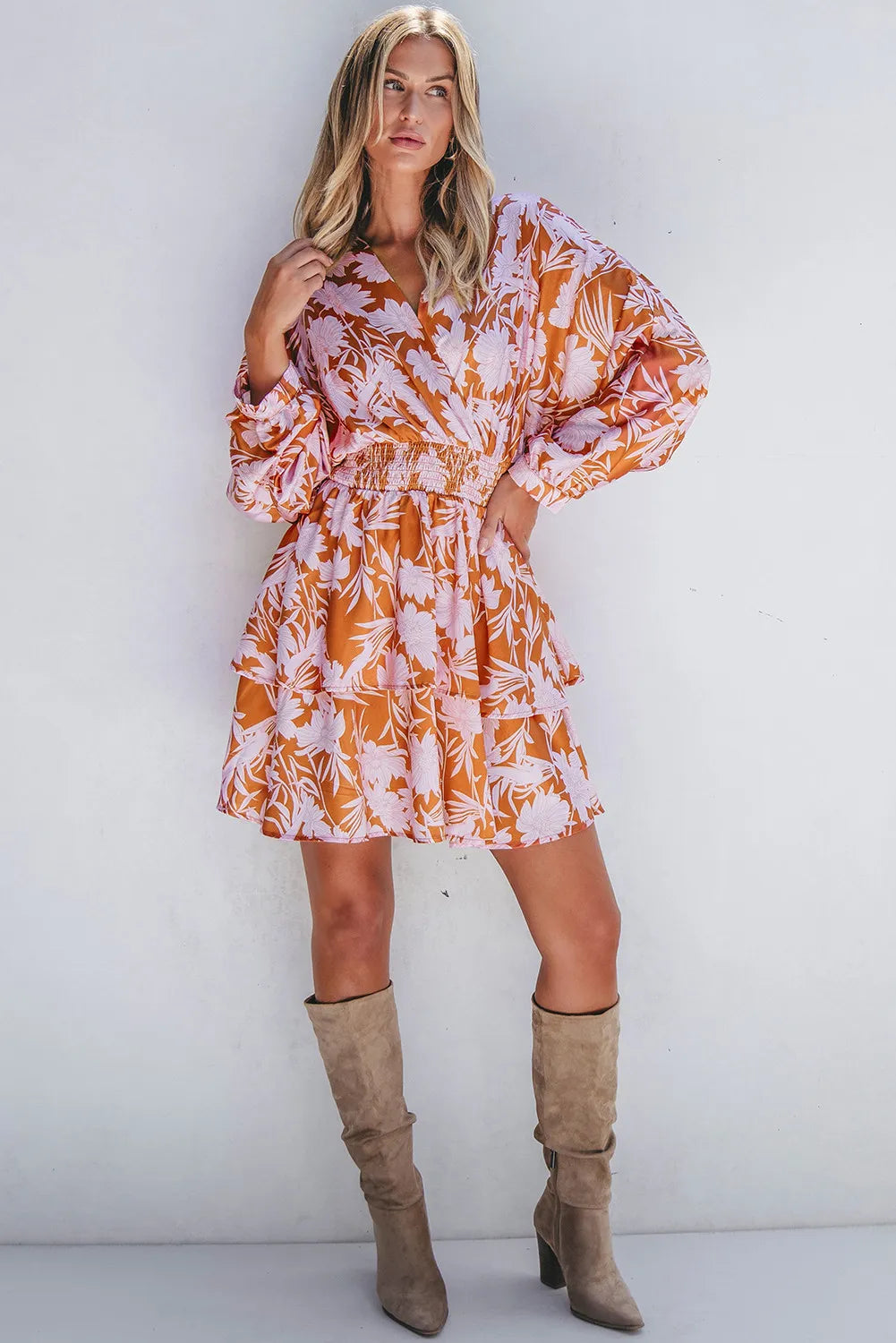Smocked Printed Long Sleeve Mini Dress - Classique Collection