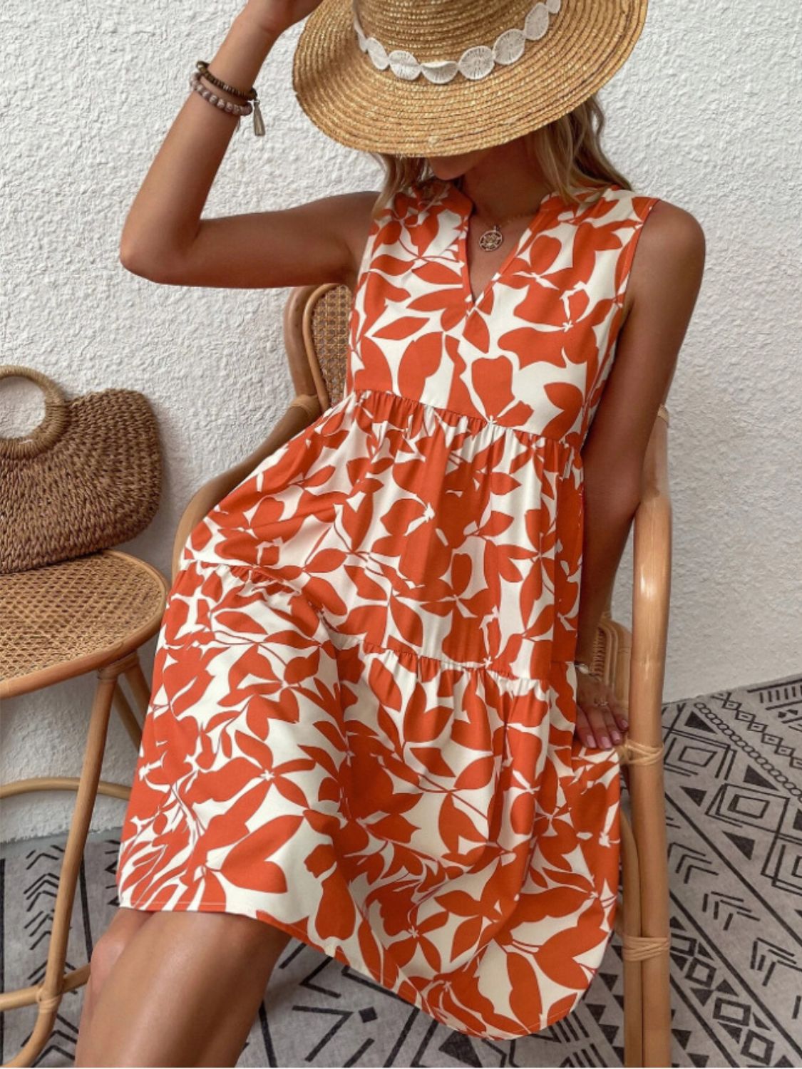 Printed Notched Sleeveless Mini Dress - Classique Collection