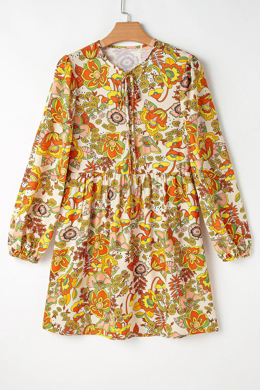 Printed Tie Neck Balloon Sleeve Mini Dress - Classique Collection