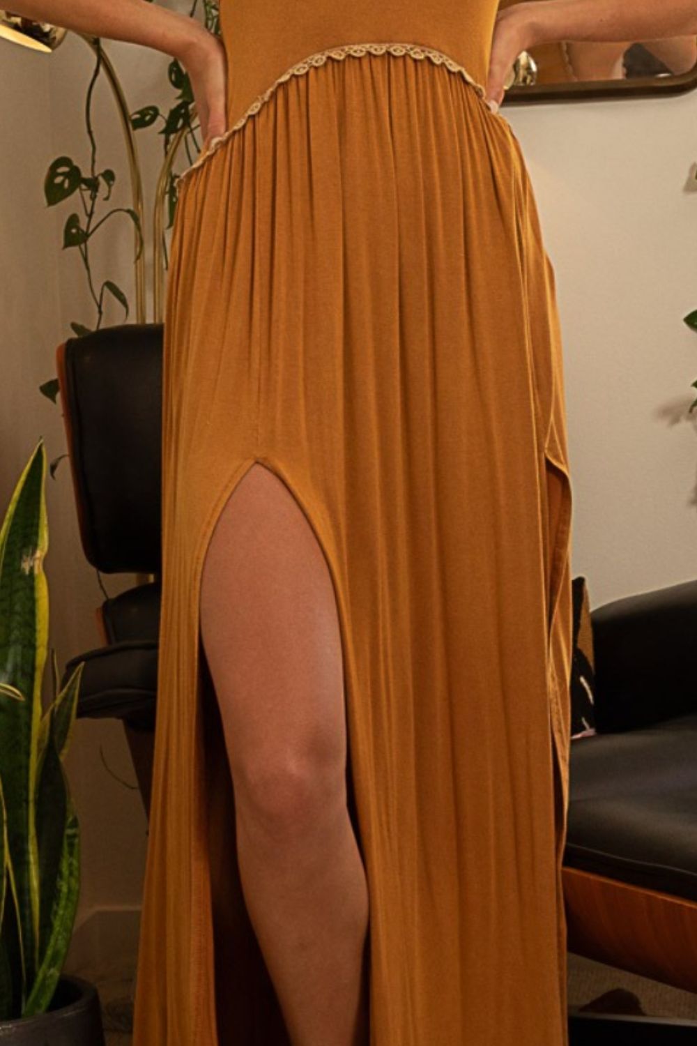 POL Sleeveless Back Zipper Front Slit Maxi Dress - Classique Collection