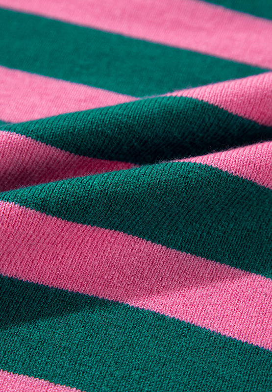 Contrast Striped Quarter Zip Long Sleeve Sweater - ClassiQ