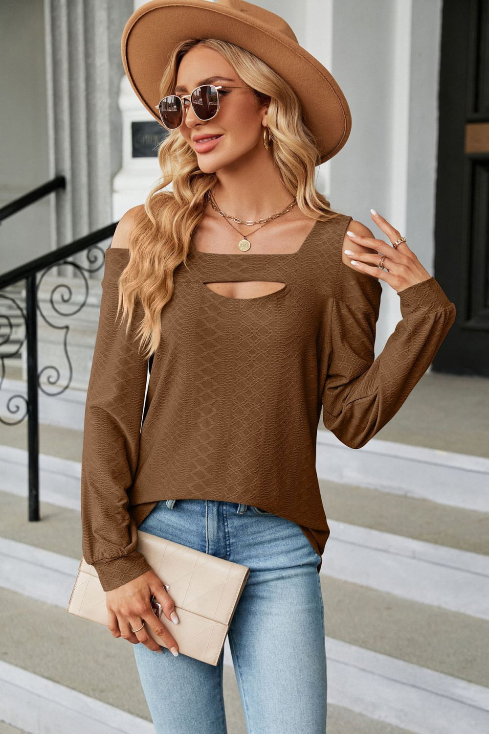 Cold Shoulder Square Neck Cutout Blouse - Classique Collection