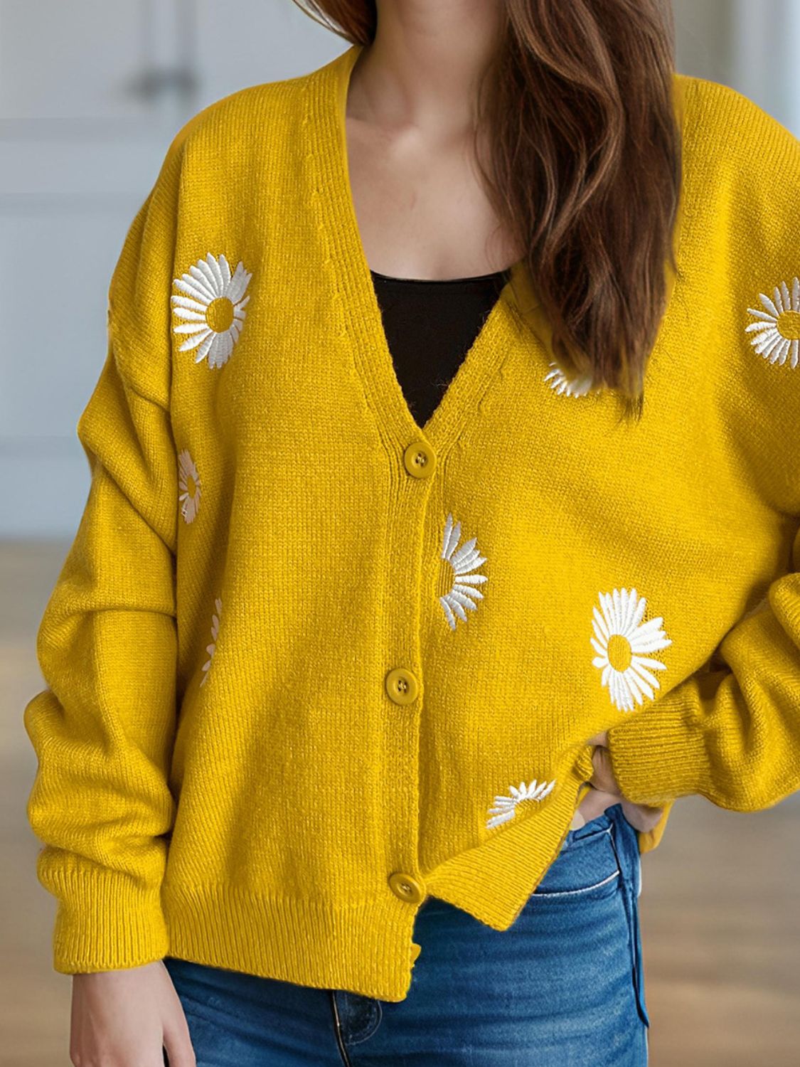 Daisy Button Up V-Neck Cardigan - ClassiQ