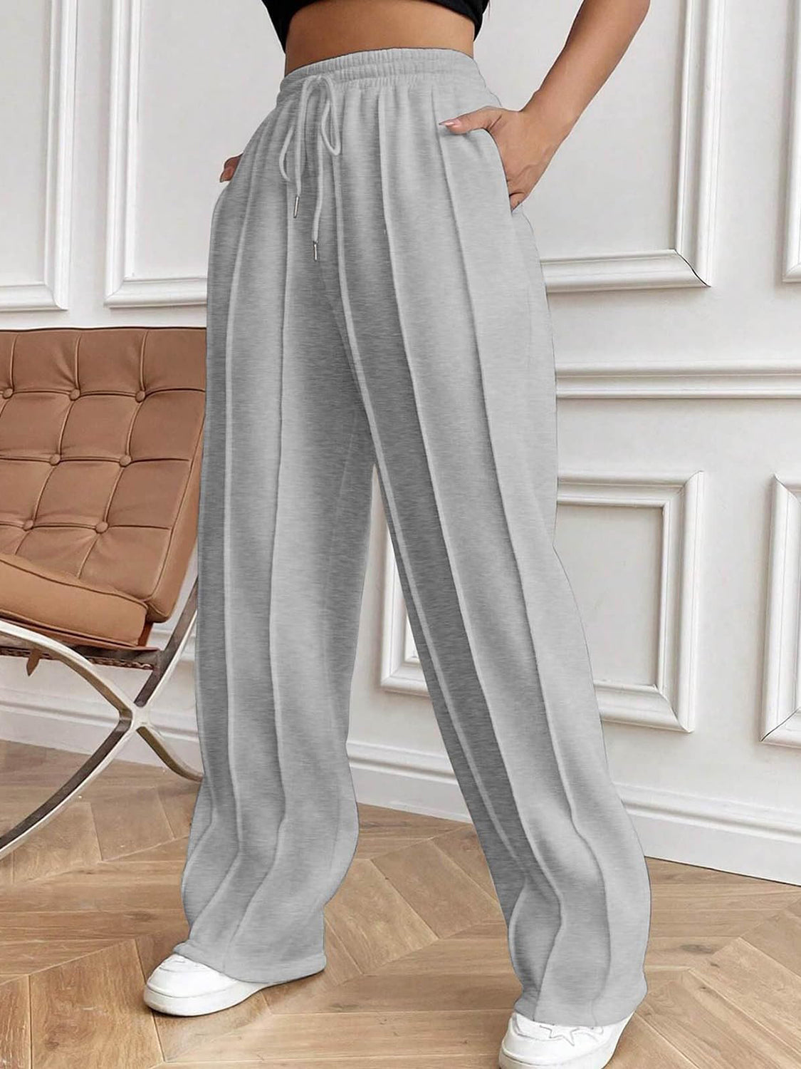 Drawstring Elastic Waist Pants with Pockets - ClassiQ