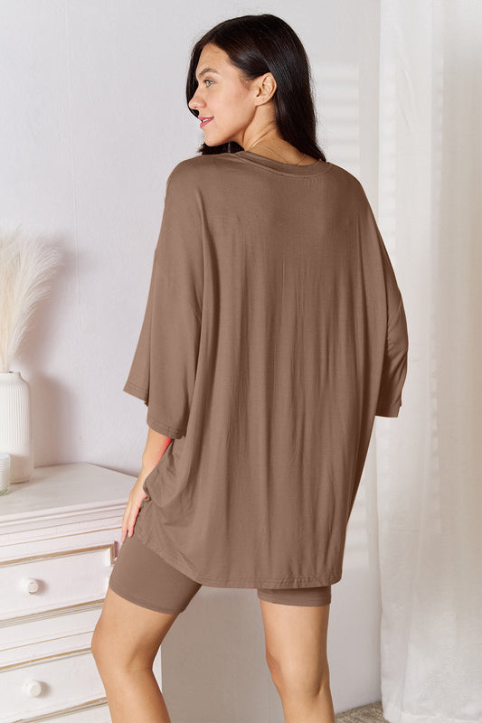 Basic Bae Full Size Soft Rayon Three-Quarter Sleeve Top and Shorts Set - ClassiQ