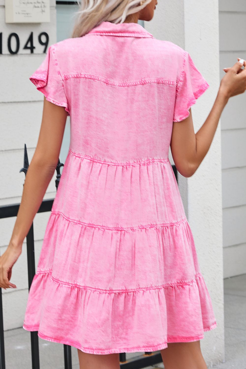 Collared Neck Button Down Mini Denim Dress - Classique Collection