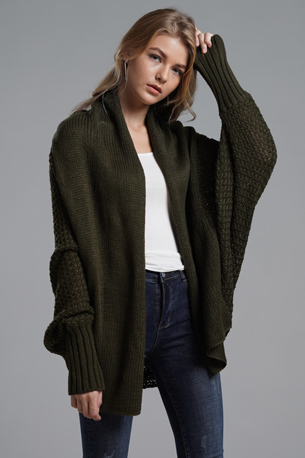 Open Front Batwing Sleeve Cardigan - ClassiQ