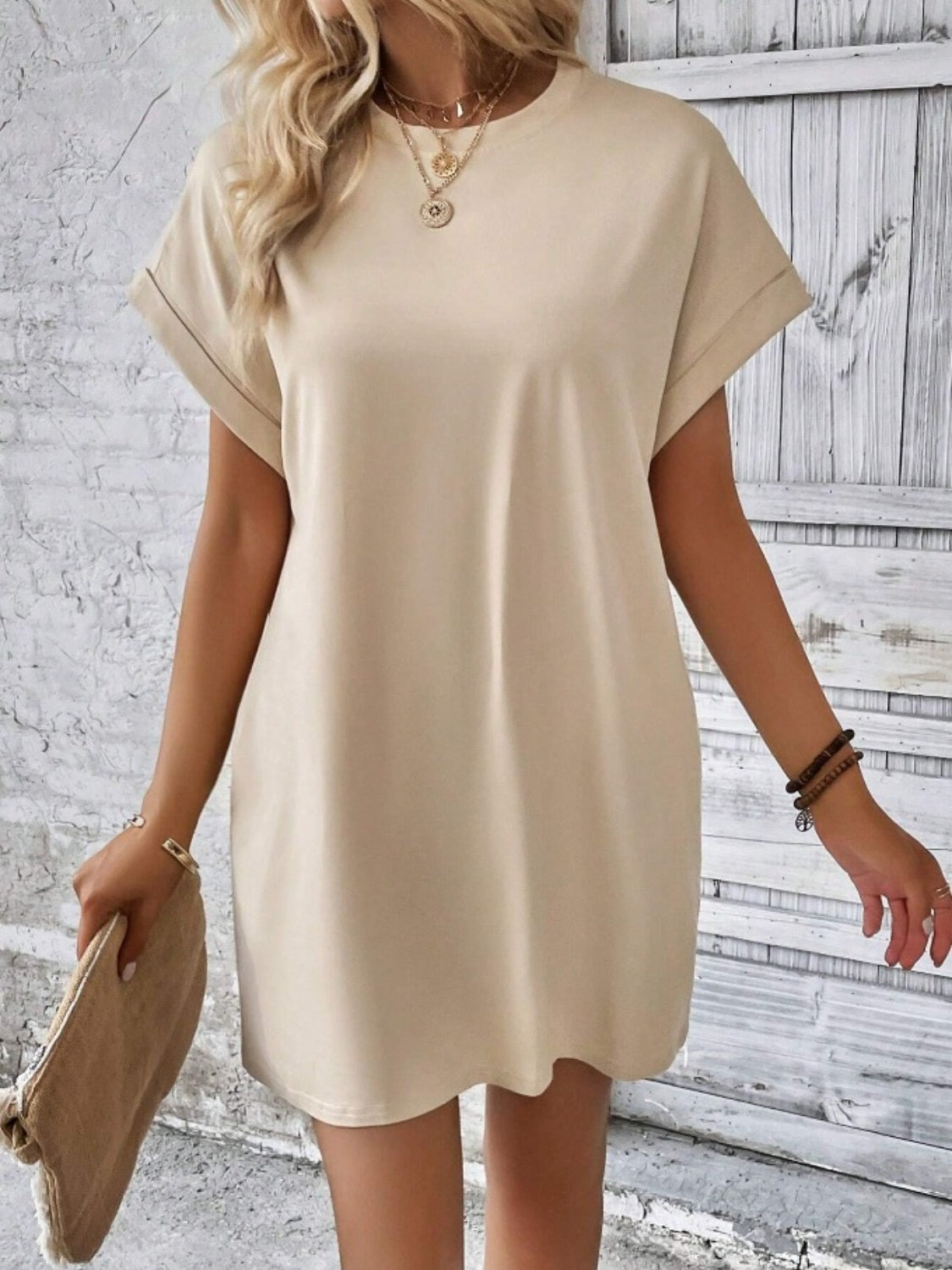 Pocketed Round Neck Short Sleeve Dress - Classique Collection