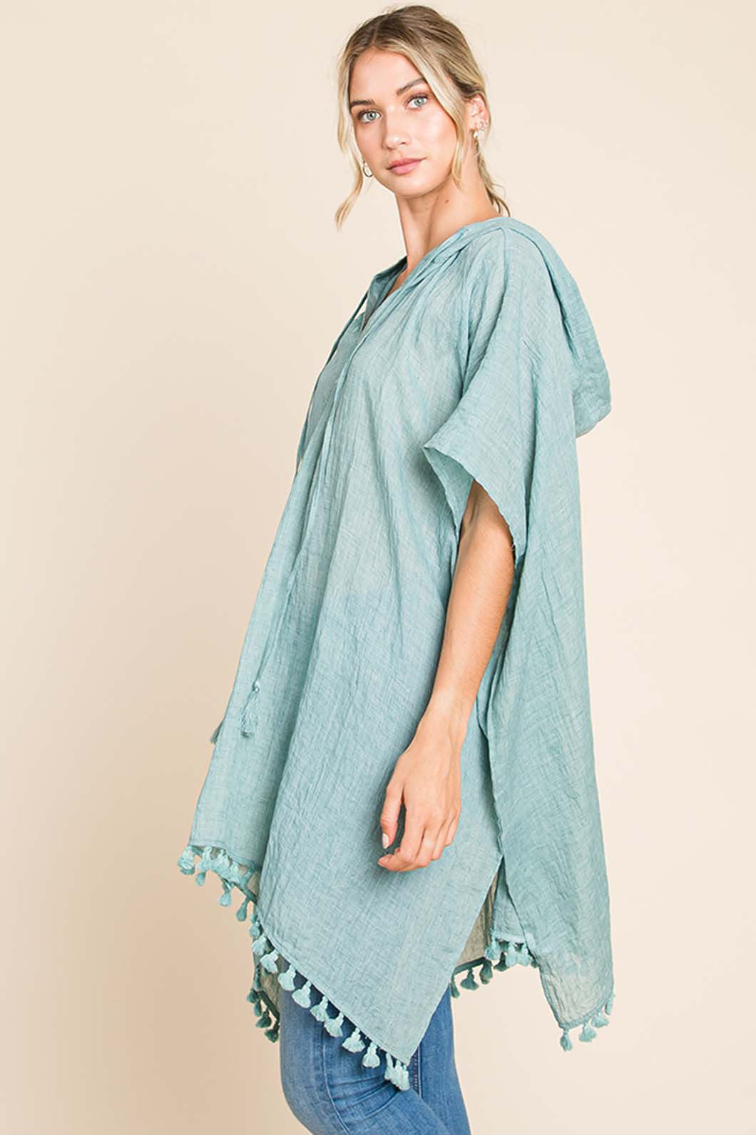 Cotton Bleu by Nu Label Tassel Hem Hooded Cover Up - Classique Collection