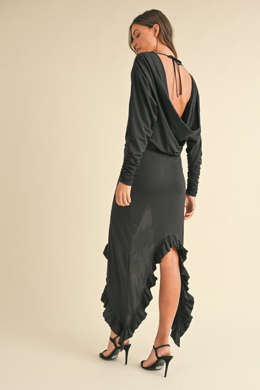 Mable Backless Asymmetric Ruffle Hem Dress - Classique Collection