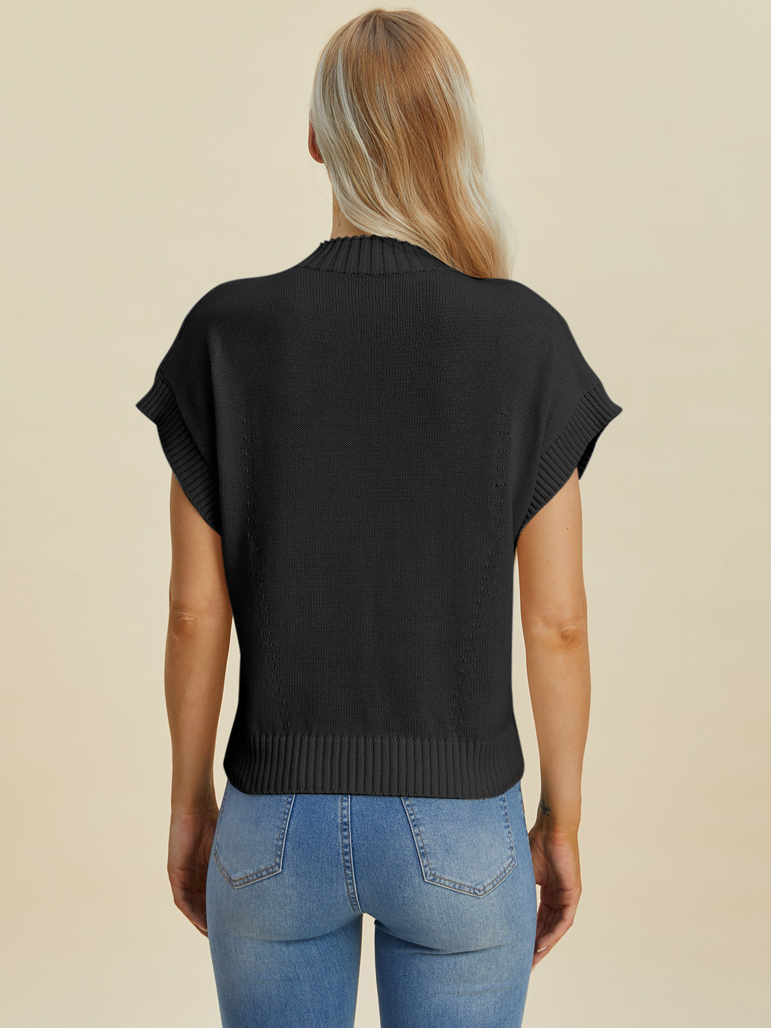 Double Take Full Size Mock Neck Short Sleeve Sweater - ClassiQ