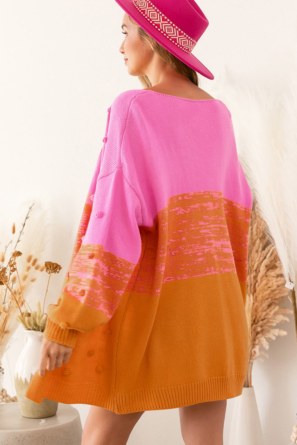 Pompom Color Block Open Front Cardigan - ClassiQ