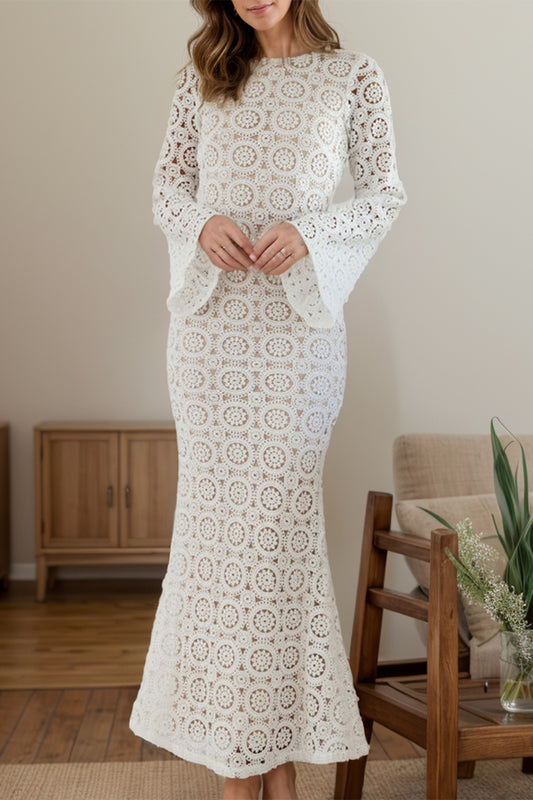 Lace Backless Round Neck Flare Sleeve Dress - Classique Collection