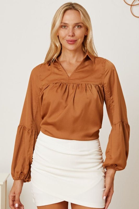Balloon Sleeve Collared Neck Blouse - Classique Collection