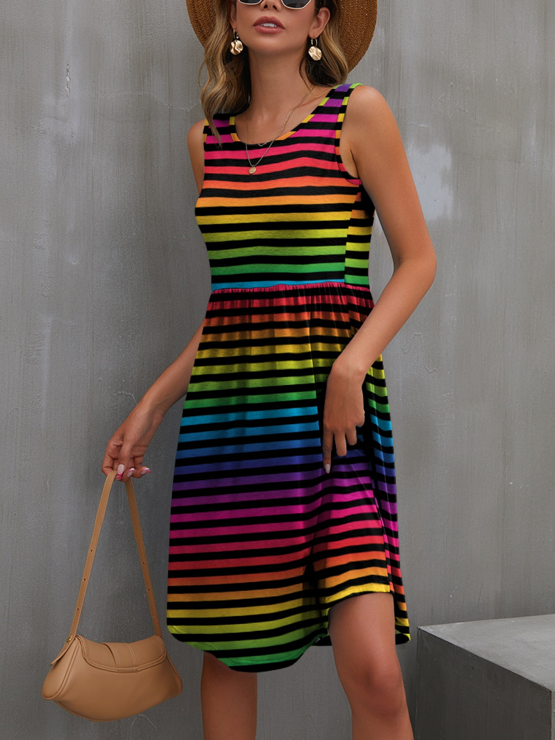 FAM-FAM Round Neck Wide Strap Mini Dress - Classique Collection