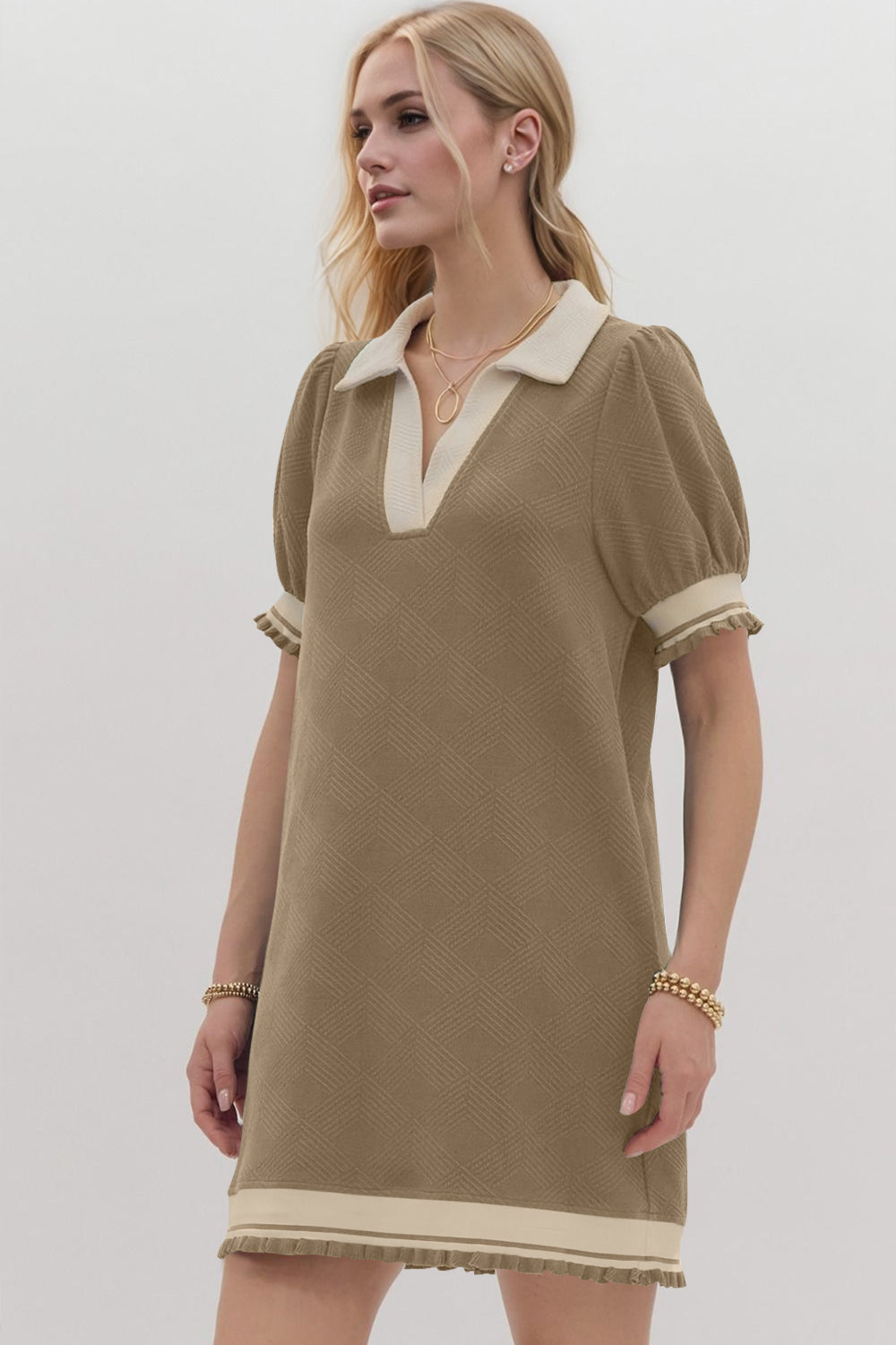 Oh Frill Contrast Trim Johnny Collar Short Sleeve Mini Dress - Classique Collection