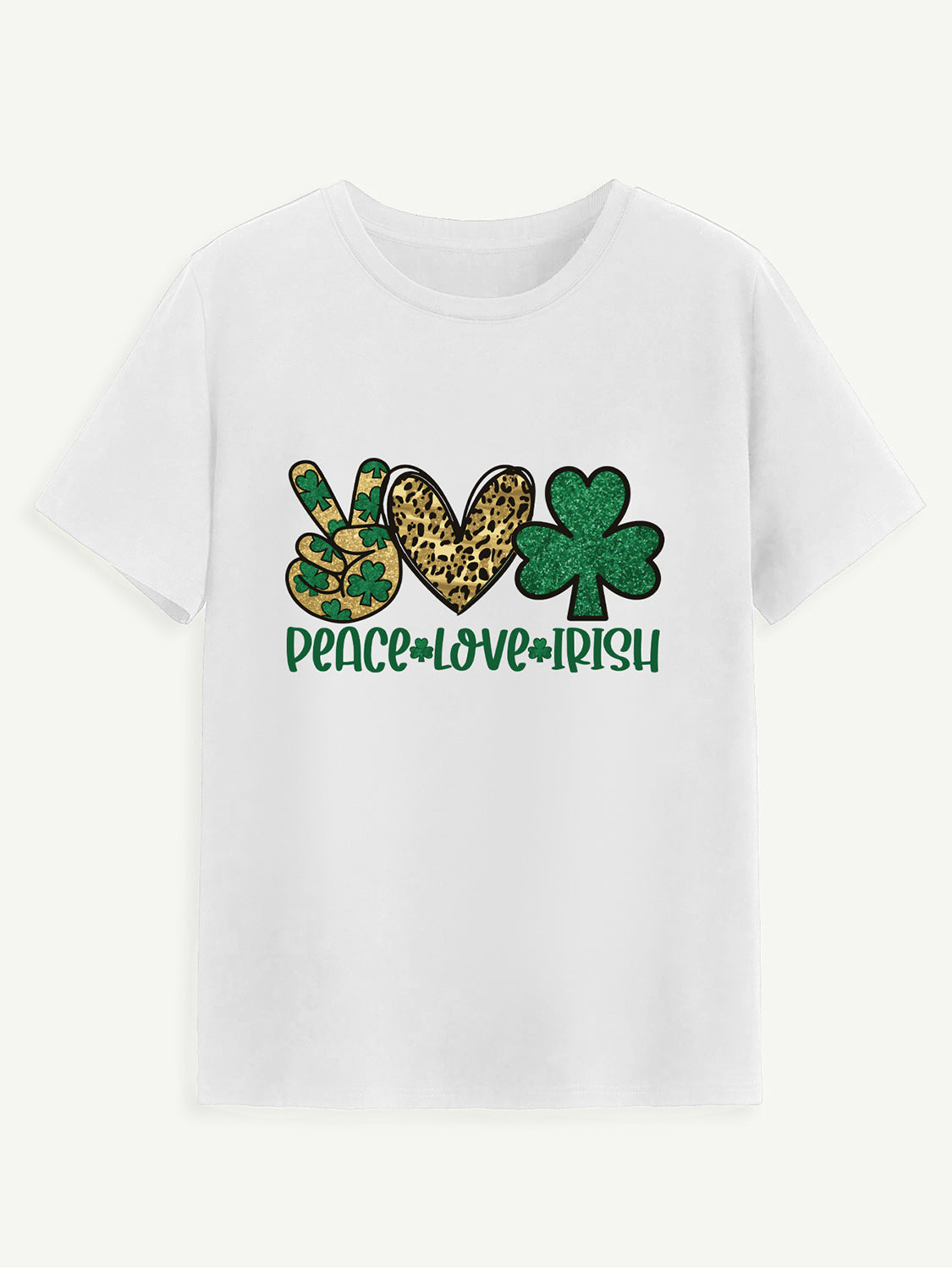 PEACE LOVE IRISH Round Neck Short Sleeve T-Shirt - ClassiQ