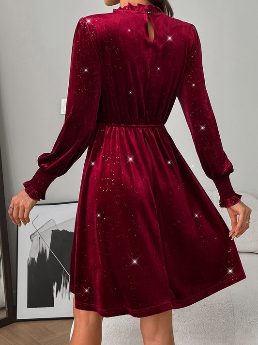Glitter Mock Neck Long Sleeve Mini Dress - Classique Collection