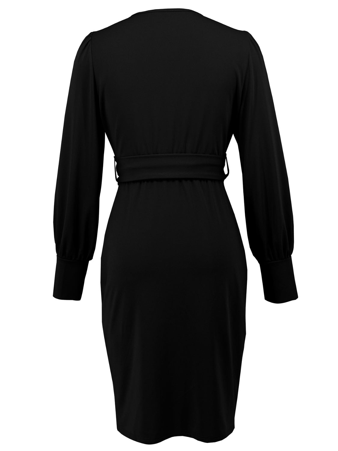 Slit V-Neck Long Sleeve Knee Length Dress - Classique Collection