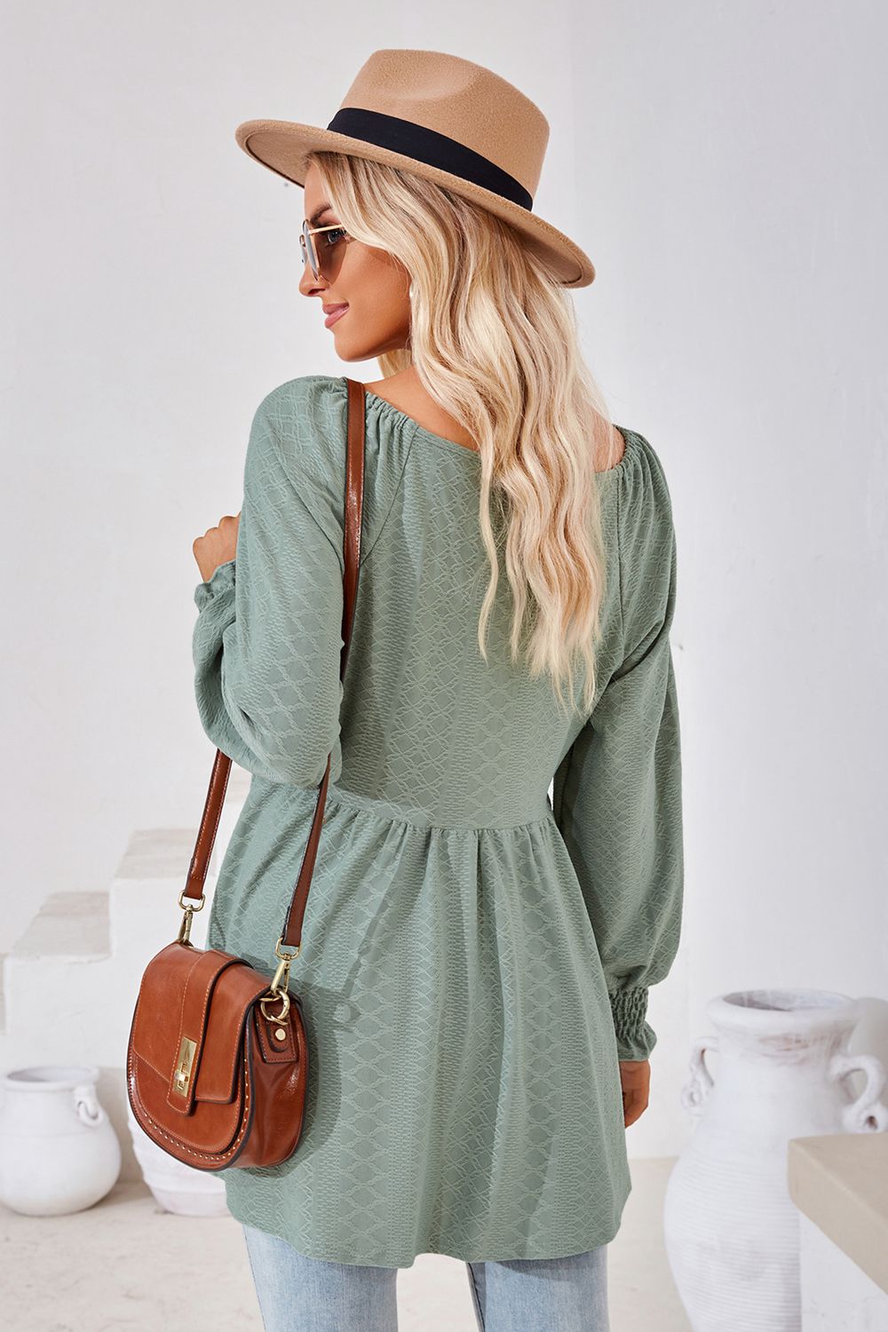V-Neck Lantern Sleeve Blouse - Classique Collection
