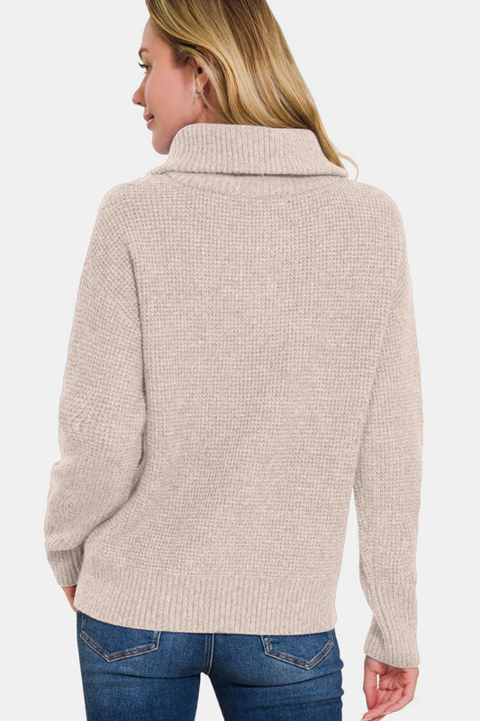 Zenana Half Zip Long Sleeve Sweater - ClassiQ