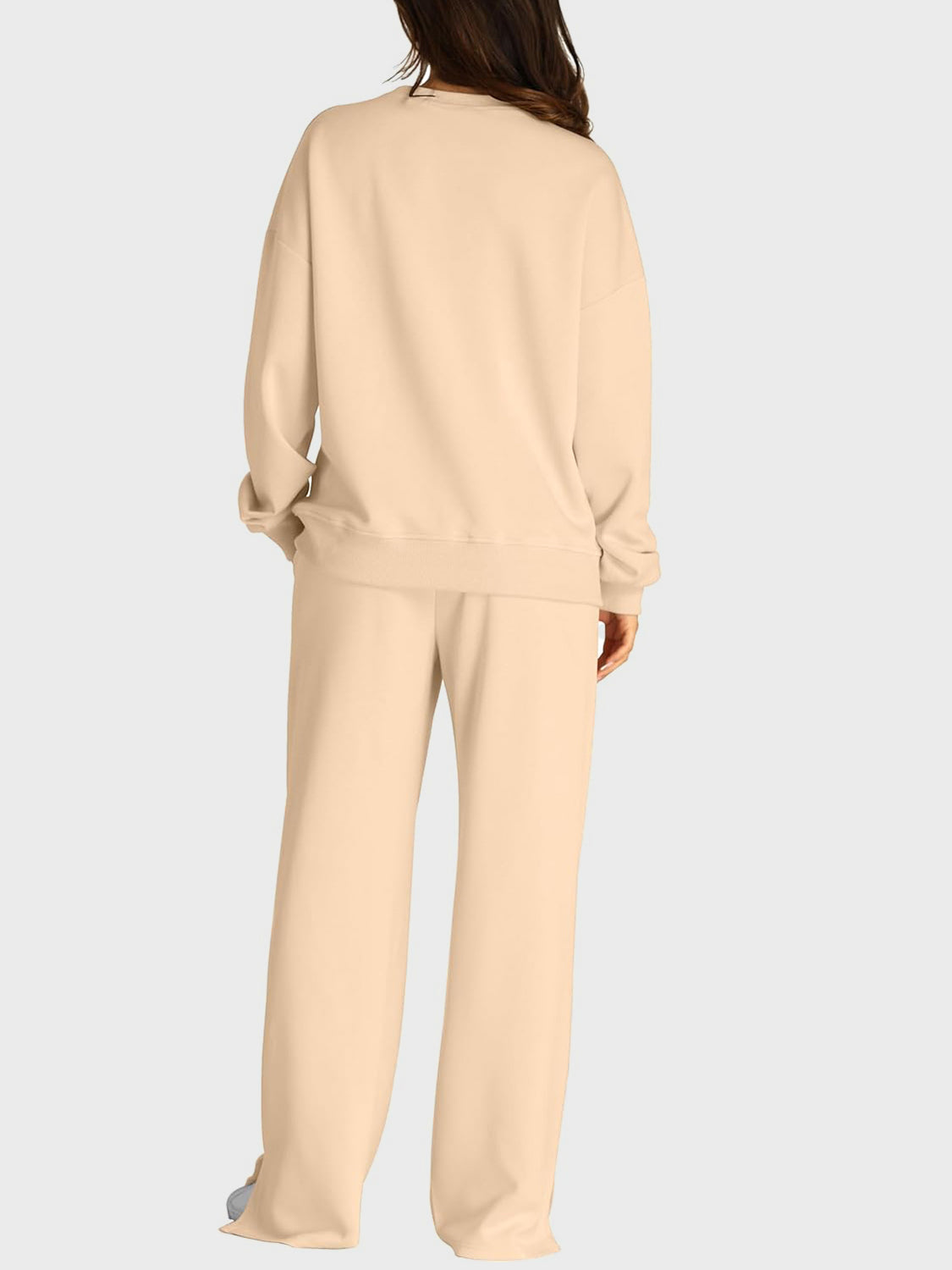 Round Neck Long Sleeve Top and Slit Pants Set - ClassiQ
