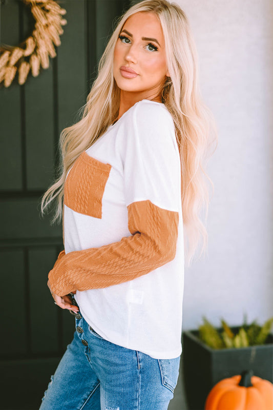 Full Size Color Block Cable-Knit Tops - Classique Collection