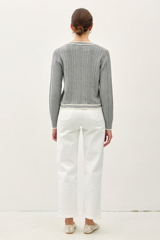 Be Cool Cable Knit Long Sleeve Contrast Edge Cardigan - Classique Collection