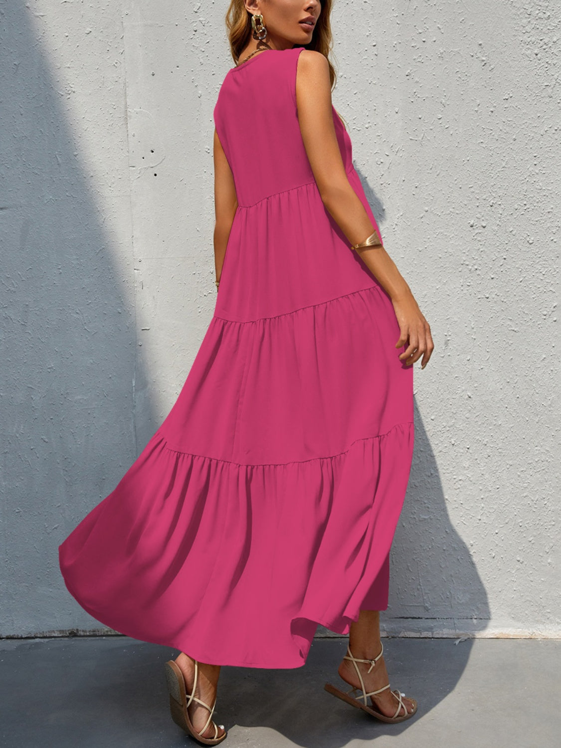 FAM-FAM Tiered V-Neck Sleeveless Dress - Classique Collection