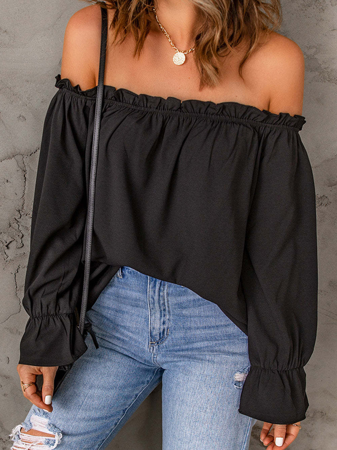Off-Shoulder Flounce Sleeve Blouse - Classique Collection
