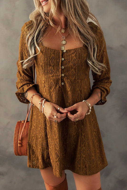 Textured Square Neck Mini Dress - Classique Collection