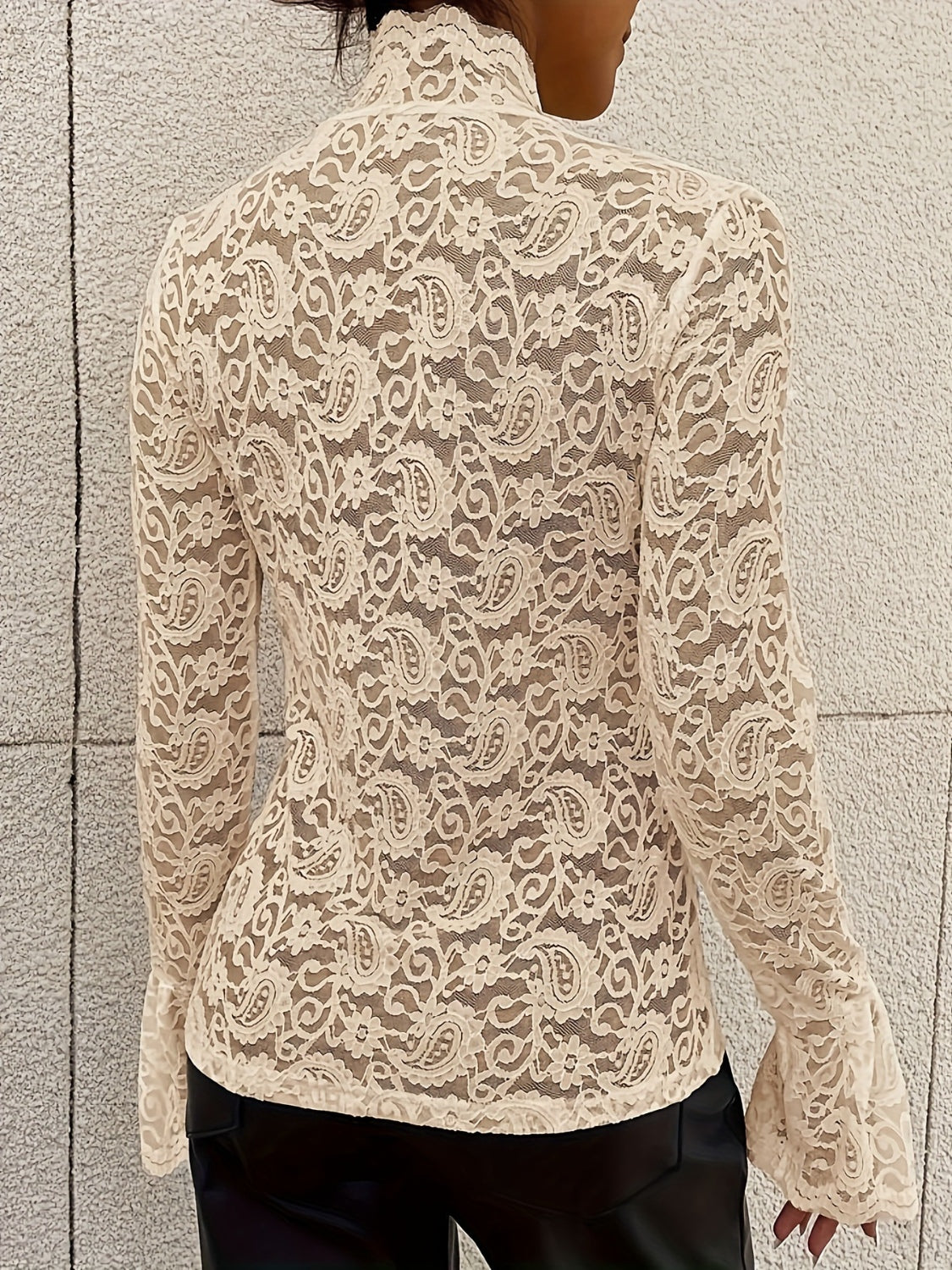Mock Neck Long Sleeve Lace Top - Classique Collection