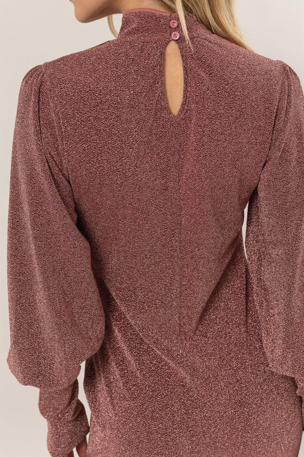 HYFVE Glitter Mock Neck Long Sleeve Mini Dress - Classique Collection