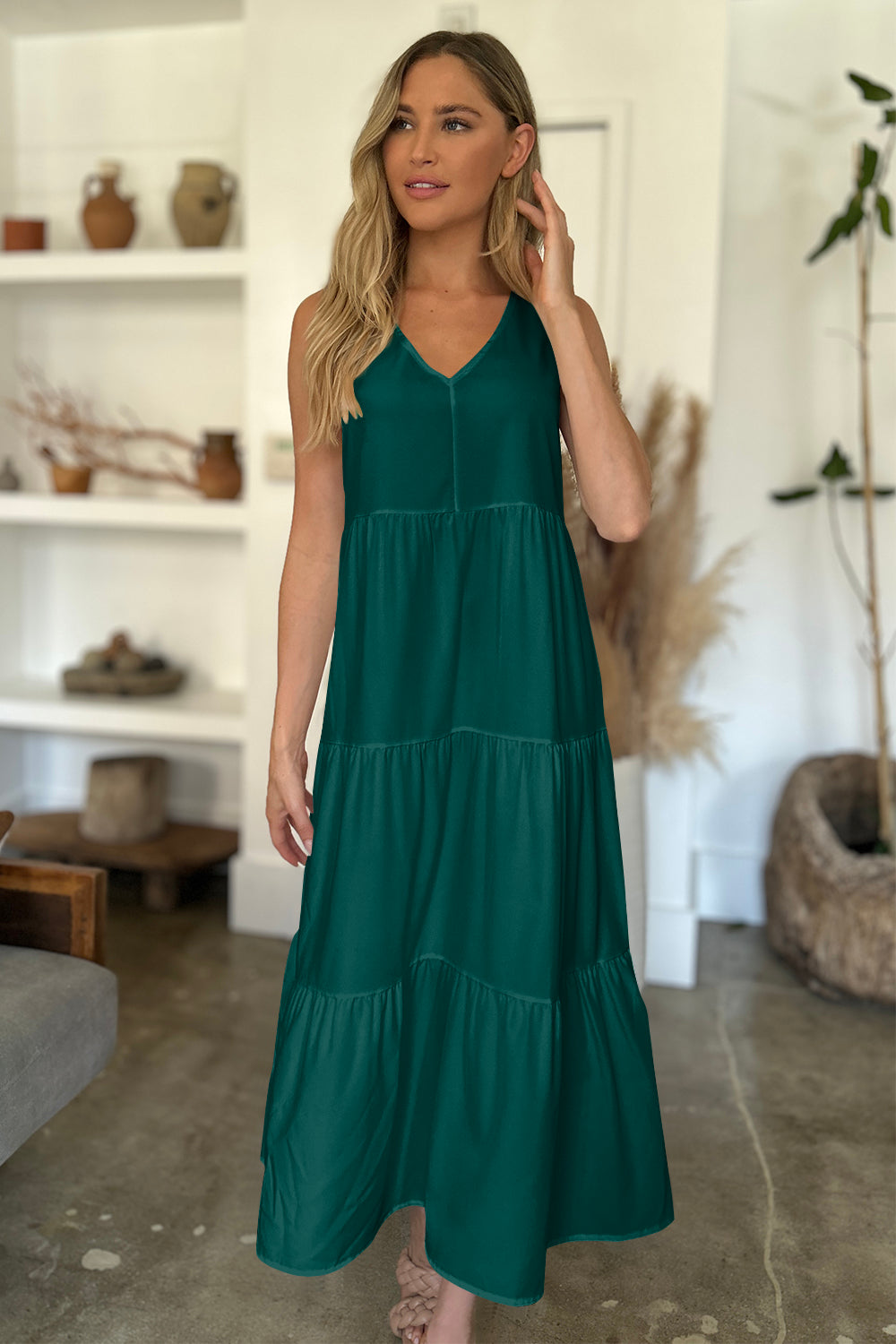 FAM-FAM V-Neck Sleeveless Midi Tiered Dress - Classique Collection