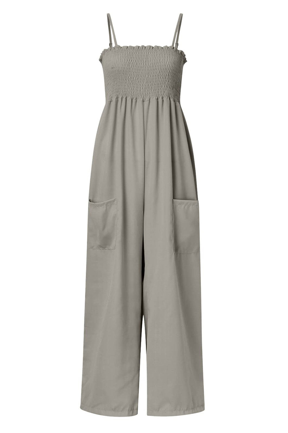 Smocked Spaghetti Strap Wide Leg Jumpsuit - ClassiQ