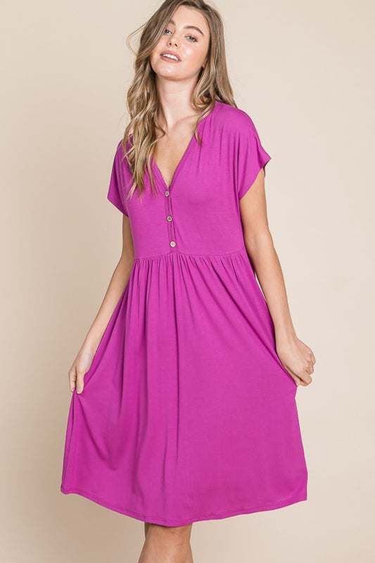 BOMBOM V-Neck Short Sleeve Dress - Classique Collection