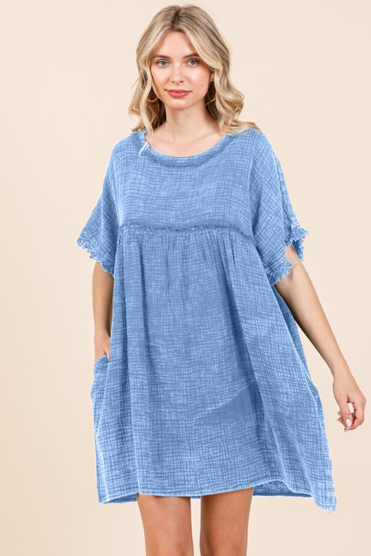 Culture Code Full Size Short Sleeve Babydoll Texture Dress with Pockets - Classique Collection