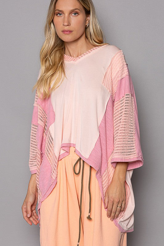 POL High-Low Contrast V-Neck Top - Classique Collection