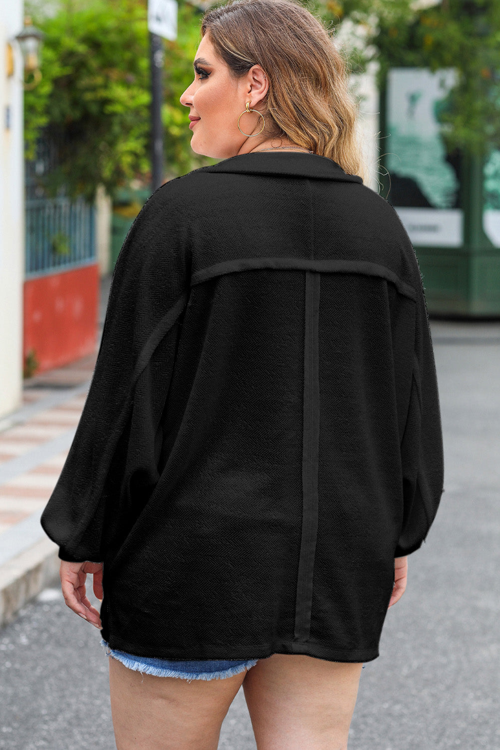 Plus Size Half Button Collared Neck Long Sleeve Blouse - Classique Collection