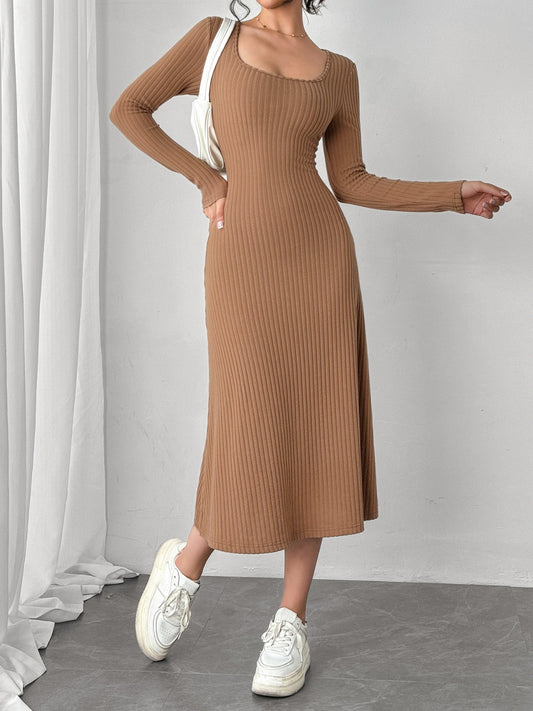 Square Neck Long Sleeve Midi Wrap Dress - Classique Collection