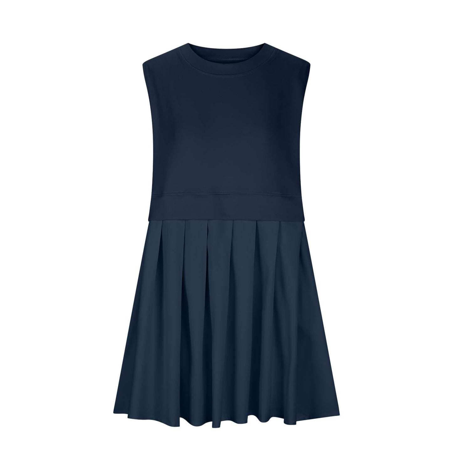 Pleated Round Neck Sleeveless Mini Dress - Classique Collection