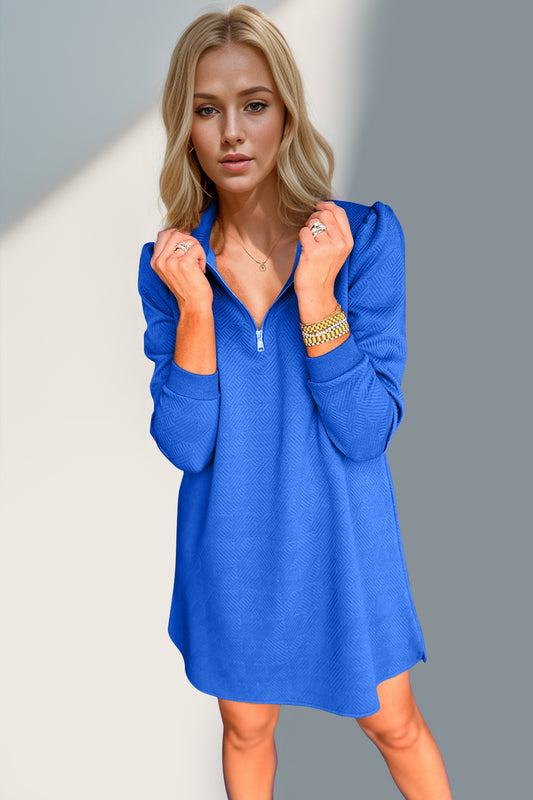 Double Take Textured Quarter Zip Long Sleeve Dress - Classique Collection