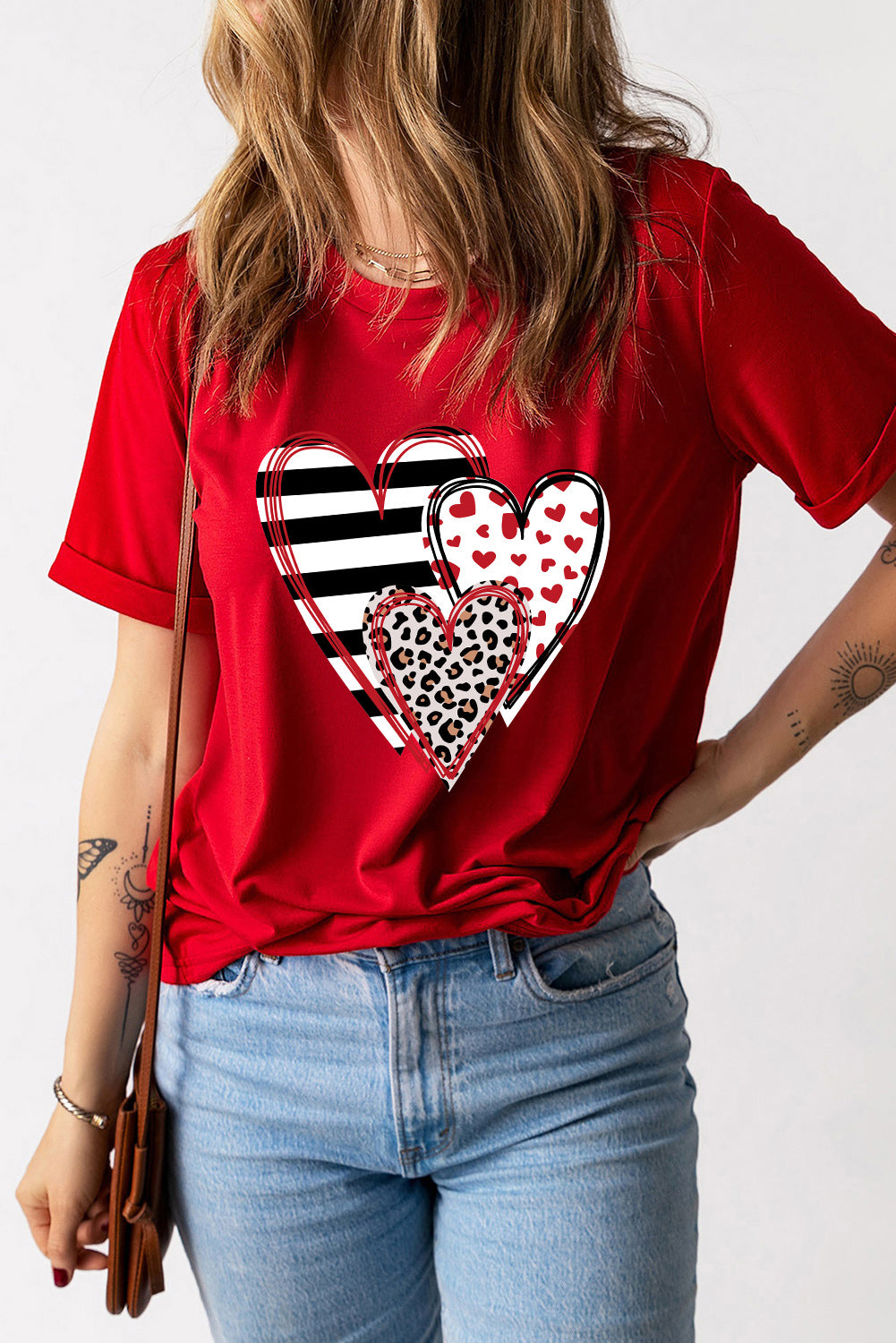 Heart Round Neck Short Sleeve T-Shirt - ClassiQ