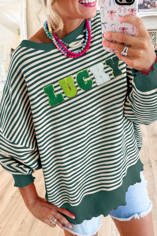LUCKY Striped Round Neck Long Sleeve Sweatshirt - Classique Collection