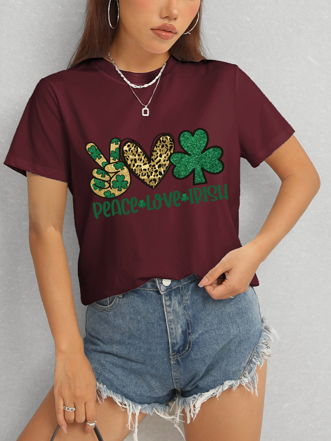 PEACE LOVE IRISH Round Neck Short Sleeve T-Shirt - ClassiQ