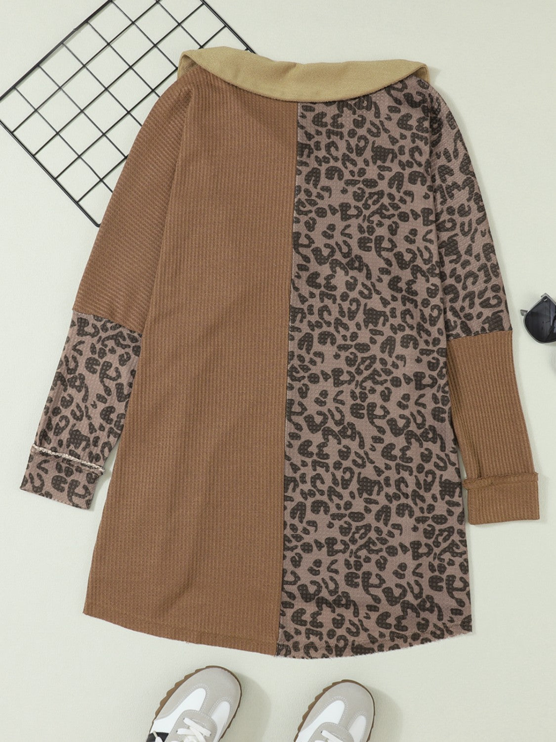 Half Button Leopard Collared Neck Blouse - Classique Collection