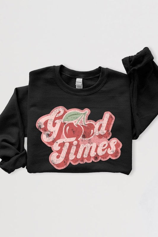 Retro Good Times Cherry Graphic Fleece Sweatshirts - Classique Collection