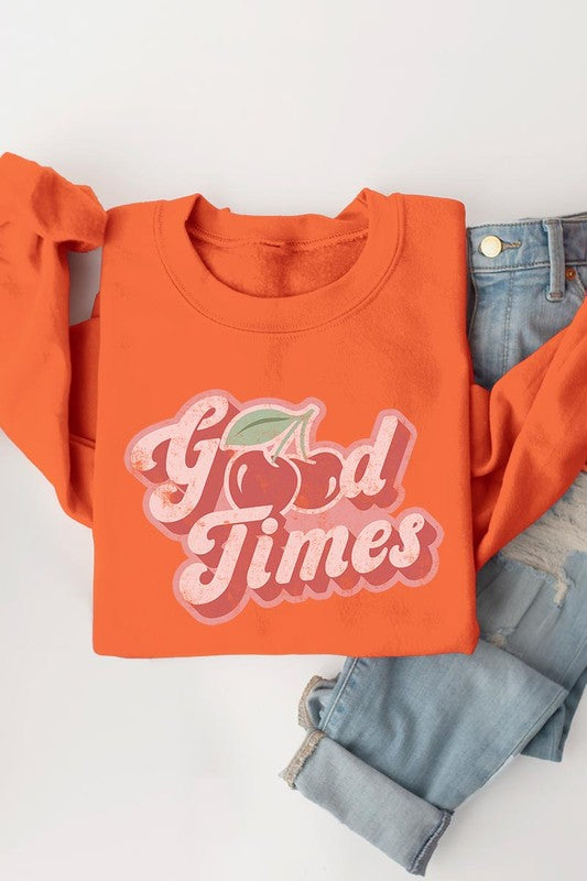 Retro Good Times Cherry Graphic Fleece Sweatshirts - Classique Collection