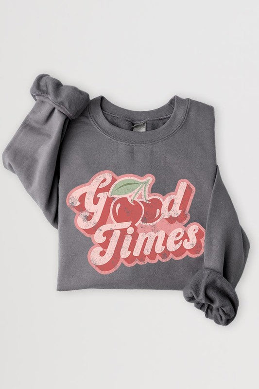 Retro Good Times Cherry Graphic Fleece Sweatshirts - Classique Collection