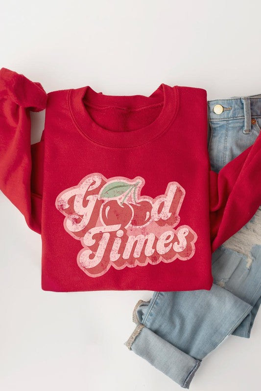 Retro Good Times Cherry Graphic Fleece Sweatshirts - Classique Collection